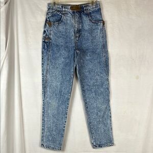 Vintage 1980s Rio Acidwashed Jeans with Faux Leather Details